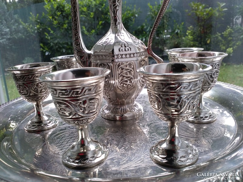 Ottoman Turkish silver-plated eight-piece liqueur set