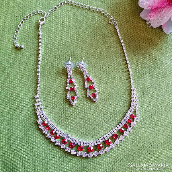 Wedding sense 07 - red and crystal rhinestone jewelry set: necklace + earrings
