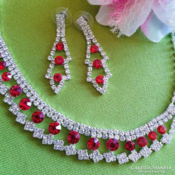 Wedding sense 07 - red and crystal rhinestone jewelry set: necklace + earrings