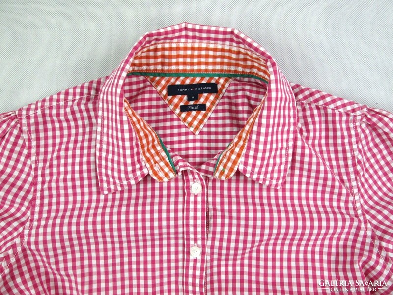 Original tommy hilfiger (s) elegant short-sleeved checkered women's shirt