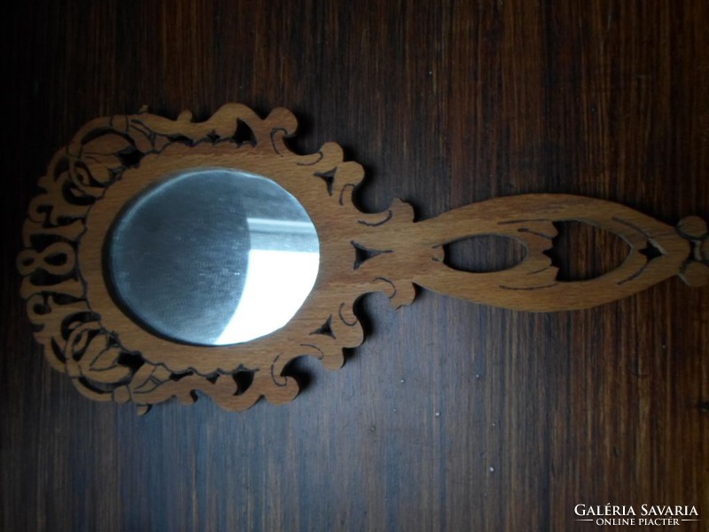 Secession carved wooden frame hand mirror