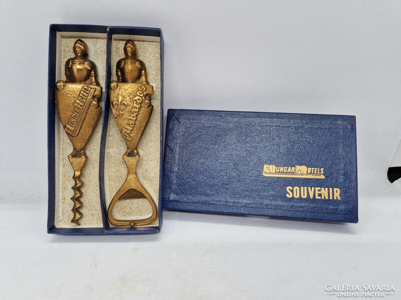 Old Hungarian hotel beer opener and corkscrew set in a box