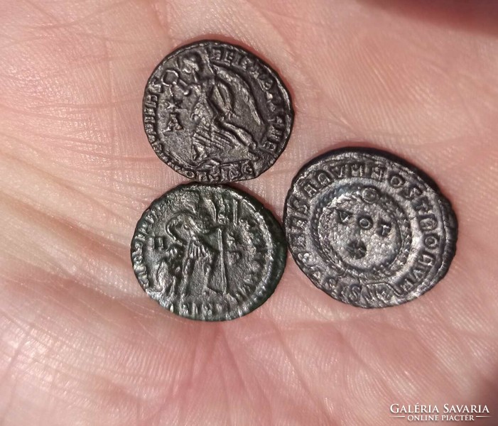 Three Roman follis. Crispus, Gratian and Valens.