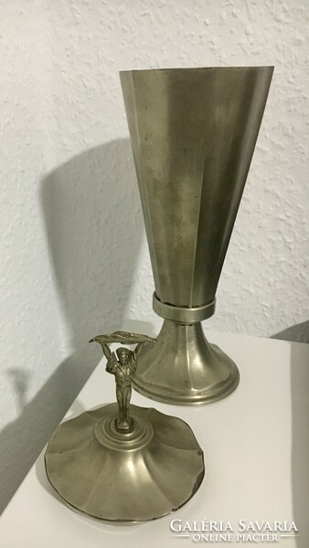Old silver plated goblet cup with statue of liberty on top