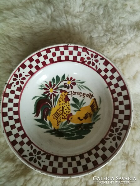 Red, good-morning rooster folk old plate