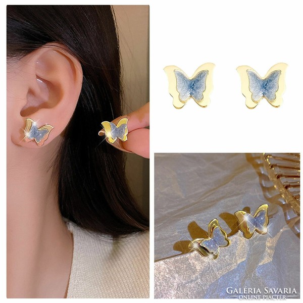 Fül74 - 3D blue fire enamel butterfly, stud earrings