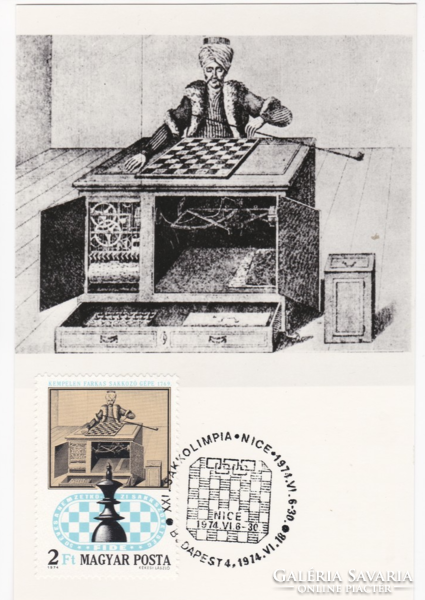Kempelen Farkas sakkozógépe -  CM képeslap 1974- ből