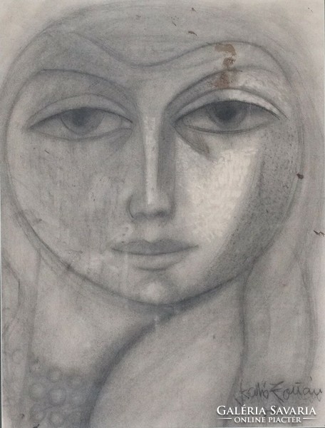Angyalföldi Szabó Zoltán - Női arc 67,5 x 51 cm szén,,papír