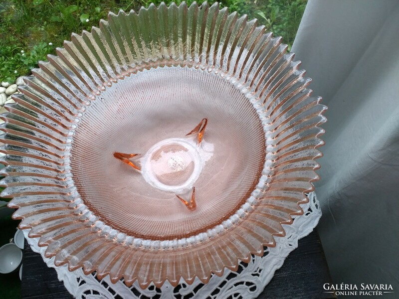 Fantastic crystal glass salmon colored fruit bowl, marked studio work