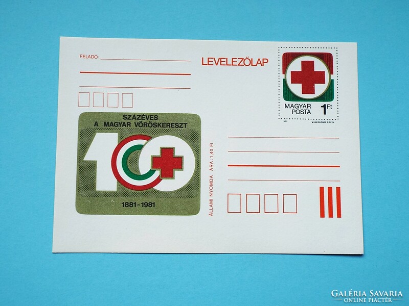 Díjjegyes levelezőlap (M2/1) - 1981. 100 éves a Magyar Vöröskereszt