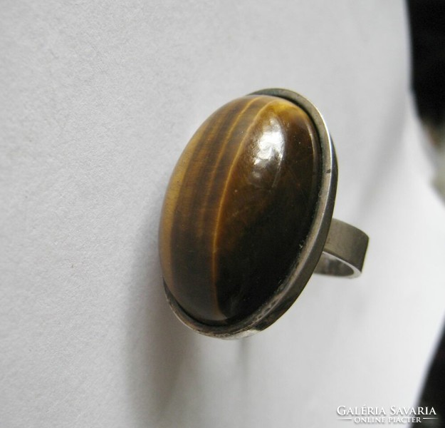 Large tiger's eye silver ring, design silver jewelry
