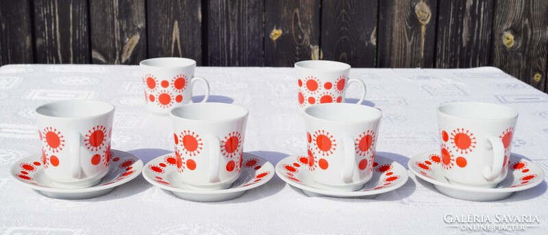 Retro Alföldi Centrum Varia napocskás piros pöttyös porcelán kávés mokkás csésze készlet