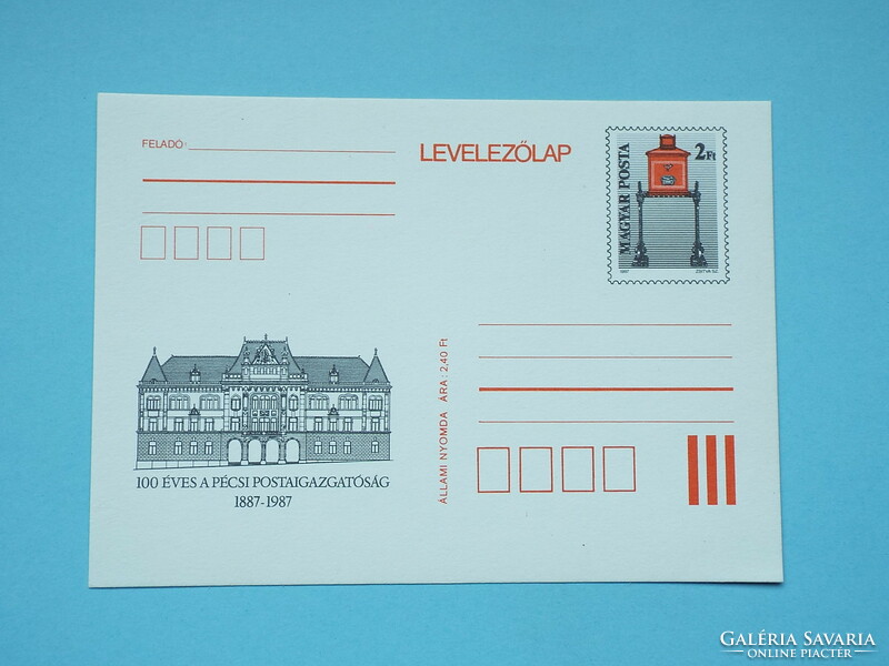 Díjjegyes levelezőlap (M2/1) - 1987. 100 éves a pécsi postaigazgatóság