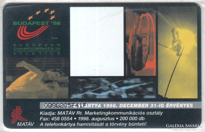 Magyar telefonkártya 1185  1998 Atlétikai EB ODS 3   200.000 Db