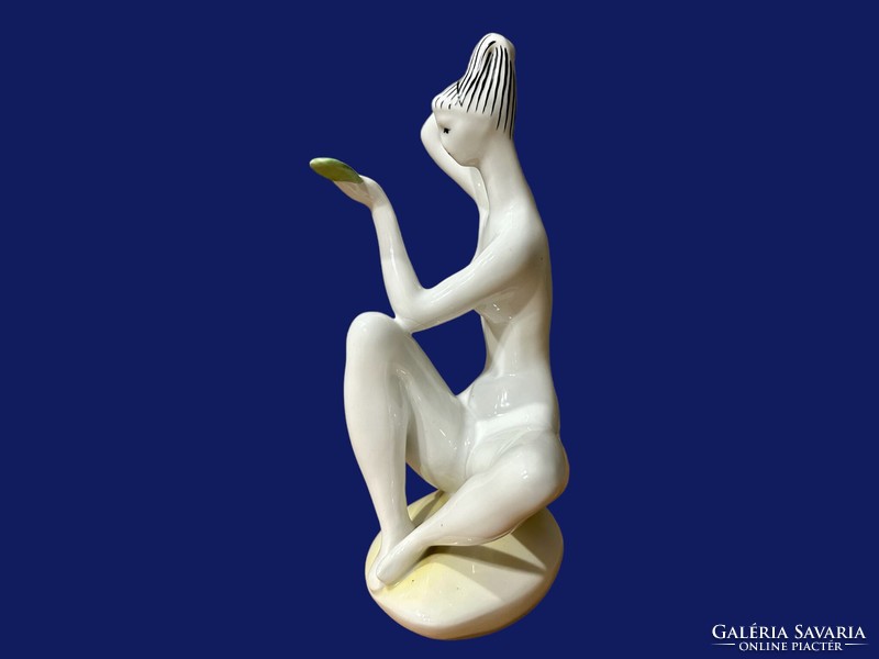 Zsolnay woman combing her hair, porcelain statue, Turkish János figure