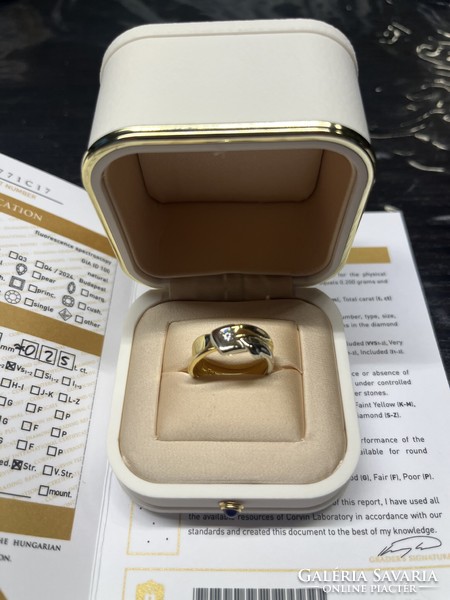 18K gold ring, with 0.25 Ct diamond, certificate