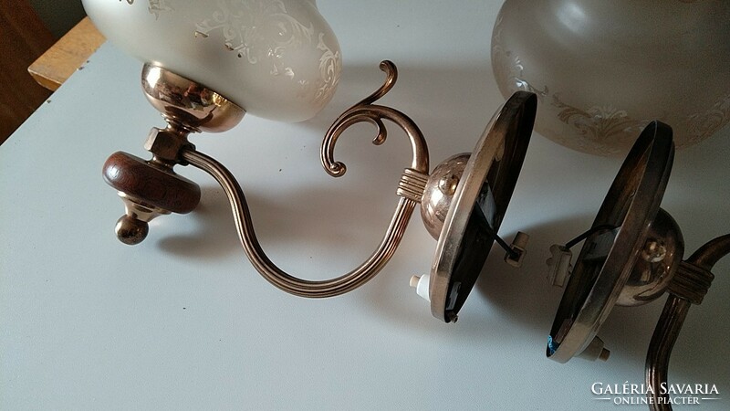 Antique glass hammered copper wall lamp 2 pieces in one