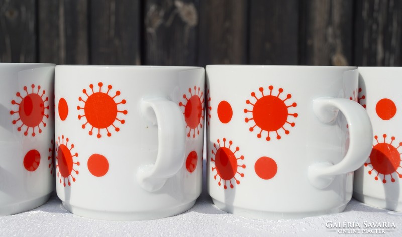 Set of 6 retro Alföld centrum varia sunny red polka dot porcelain mugs