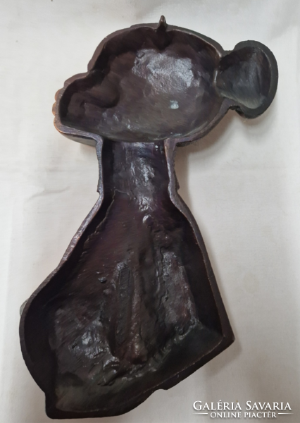 Régi, réz, különleges falidísz, akasztóval, afrikai női akt ábrázolással 458 g. 24,5 cm.