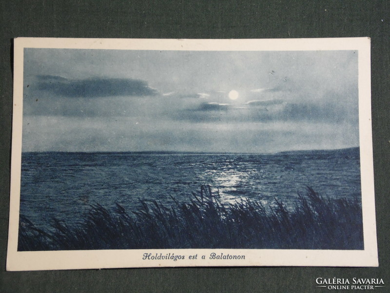 Képeslap,Postcard, Holdvilágos este a Balatonon,1927