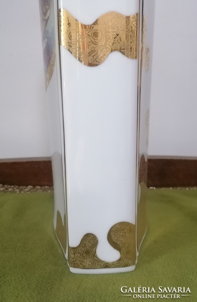 Hollóházi Faragó nagyméretű limitált váza, 24 karátos aranyozás