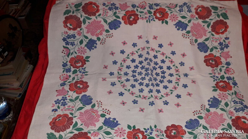 Beautiful antique thick woven Kalocsa tablecloth with printed cube pattern 85 x 72 cm according to pictures