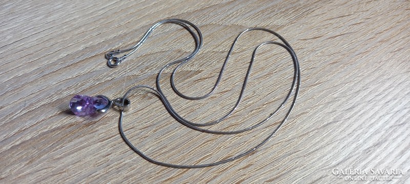 Long (60cm) silver chain with purple pendant