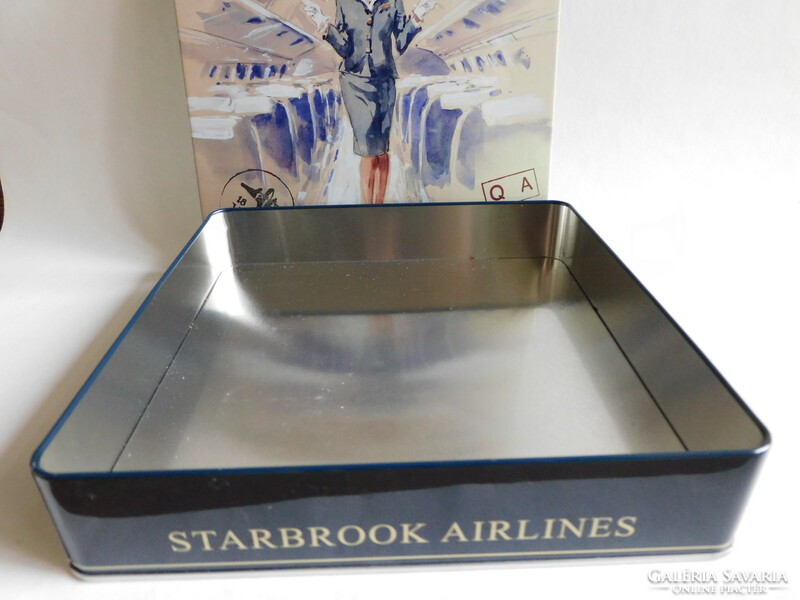 Starbrook Airlines fémdoboz Jaak De Koninck akvarelljével 21x21x4.5 cm