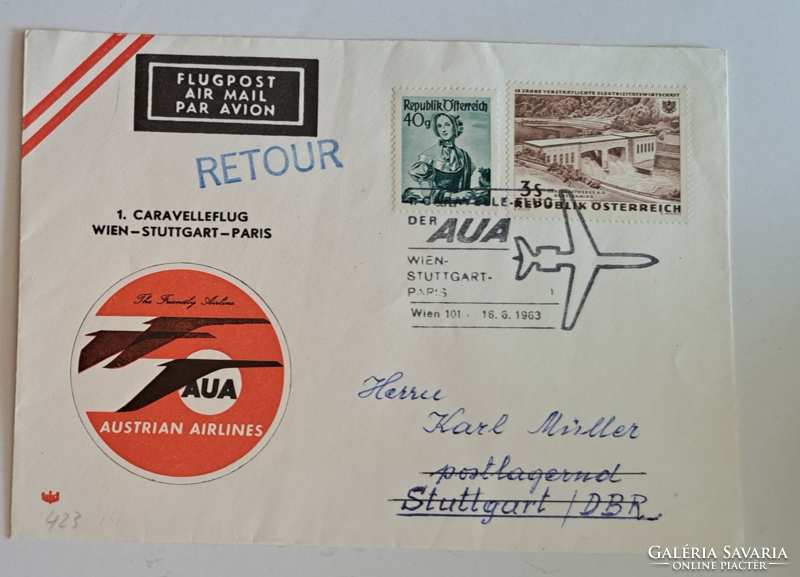 Retour airmail shipment, stamp 1963.