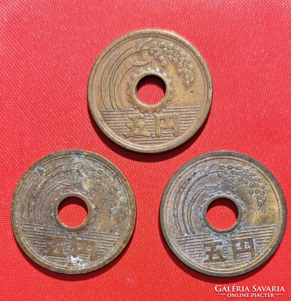 3 darab Japán 5 Yen (1784)
