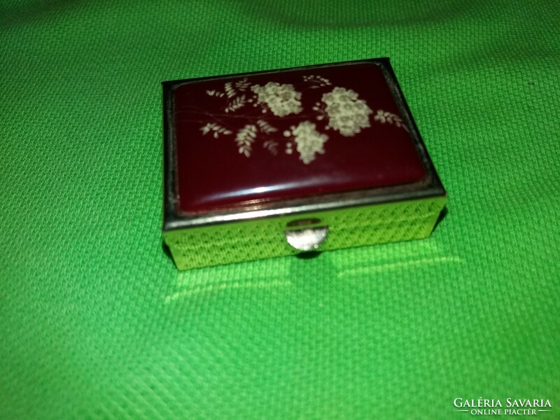 Antique tiny metal fire-enamel floral copper rectangular ring holder 5 x 3 cm according to the pictures