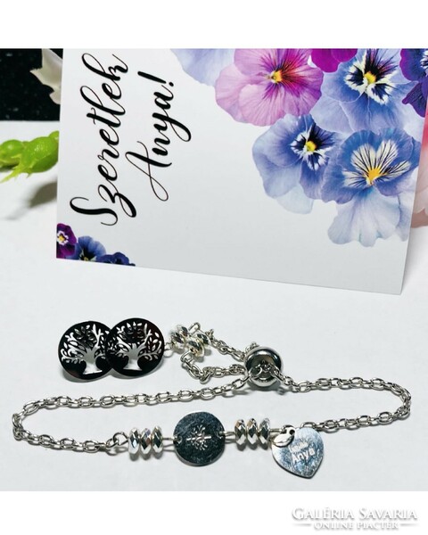 Mother's Day stainless steel set adjustable bracelet and earrings