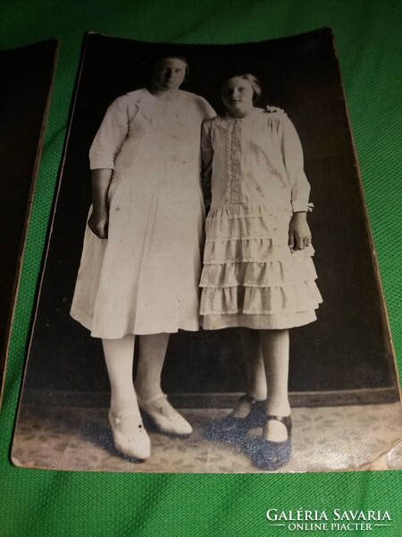 Antique sepia photo and the postcard made from it, mother and daughter, 2 in one, according to the pictures