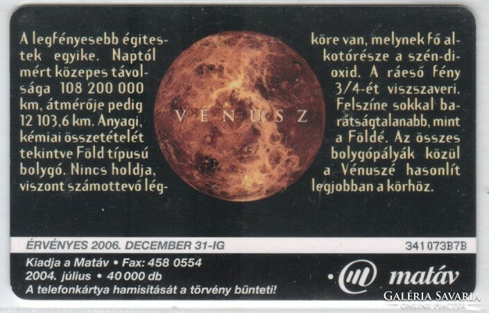Magyar telefonkártya 1208  2004  Vénusz  GEM 6     40.000 Db.
