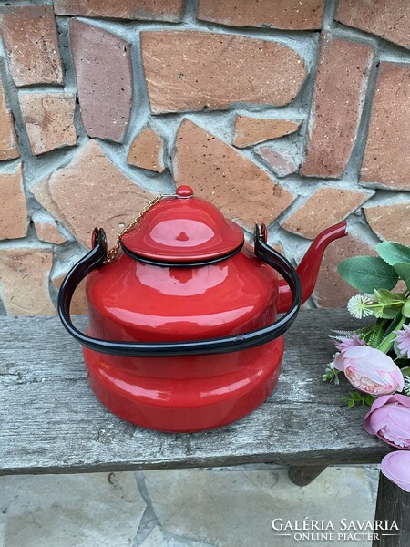 Zománcos zomàncozott Gyönyörű  3 literes új piros teáskanna  teafőző falusi paraszti