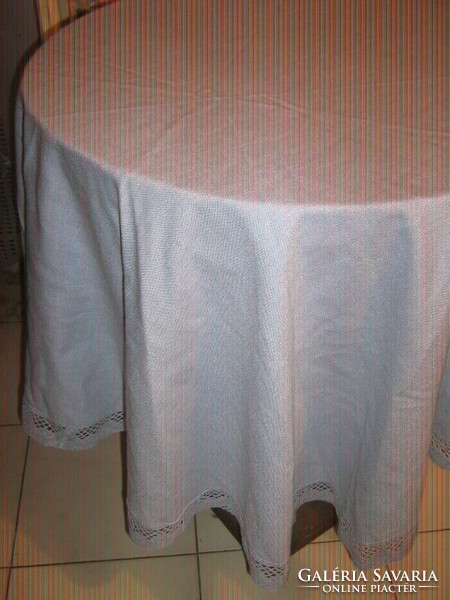 Beautiful woven blue woven tablecloth with lacy edges