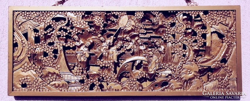 Japanese openwork multi-person carving board image. Handcrafted rarity.
