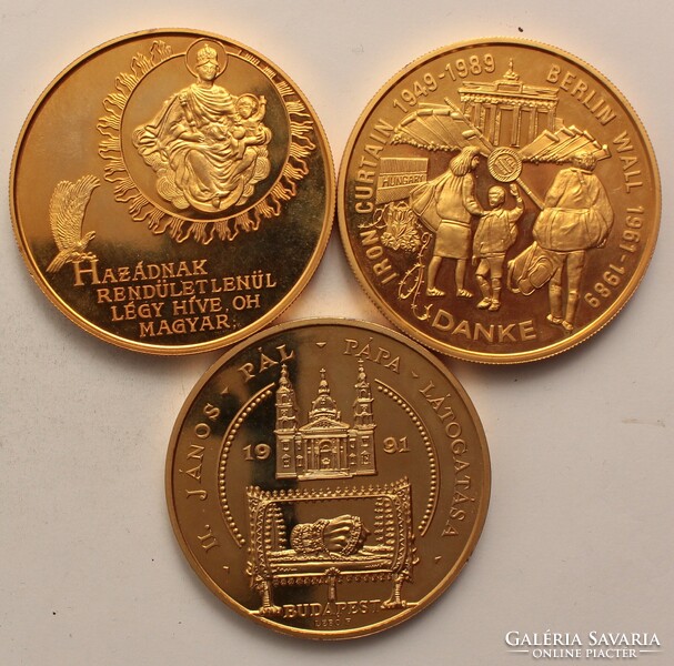 3 gilded commemorative medals papal visit, 1956, Berlin Wall - diameter 6 cm