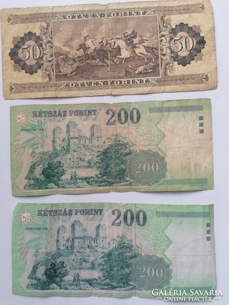 3 pieces of paper money 50 ft 1989 200 ft 1998, 2005