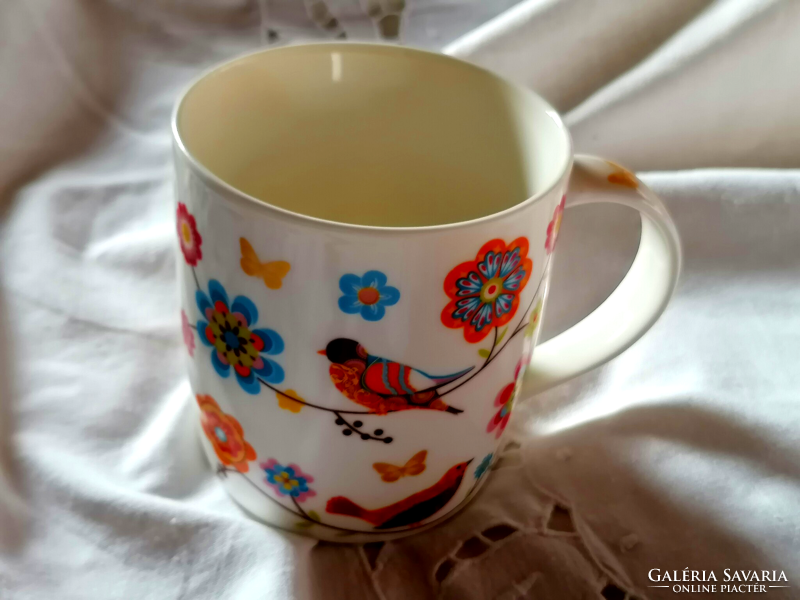 Retro, spring floral, bird cup, mug