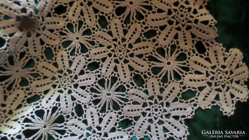 About 110 x 110 cm, hand-crocheted, very good condition, solid, off-white tablecloth.