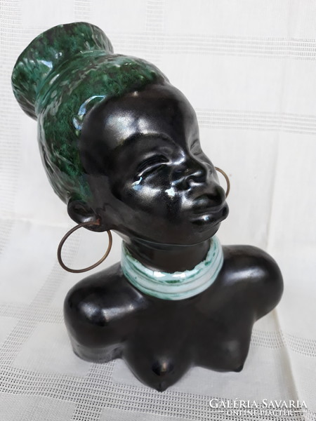 Marked art deco Izsépy ceramic negro female bust