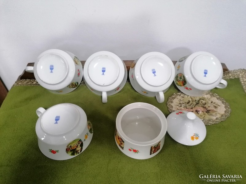 Zsolnay fairy tale scene - flower pattern sticker tea set /5 persons/