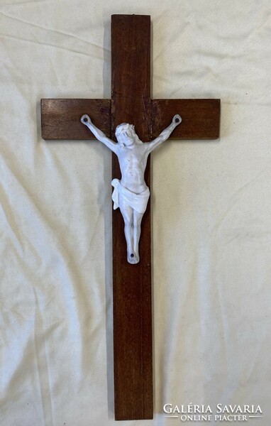 Antique crucifix with porcelain Jesus