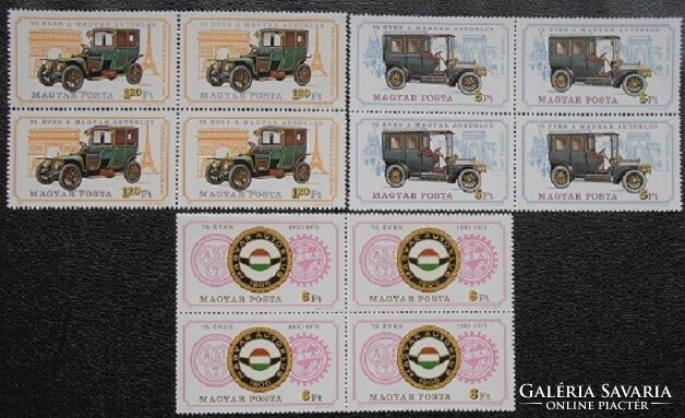 S3029-35n / 1975 car iii - 75 years of the Hungarian automobile club stamp series postal clean block of four