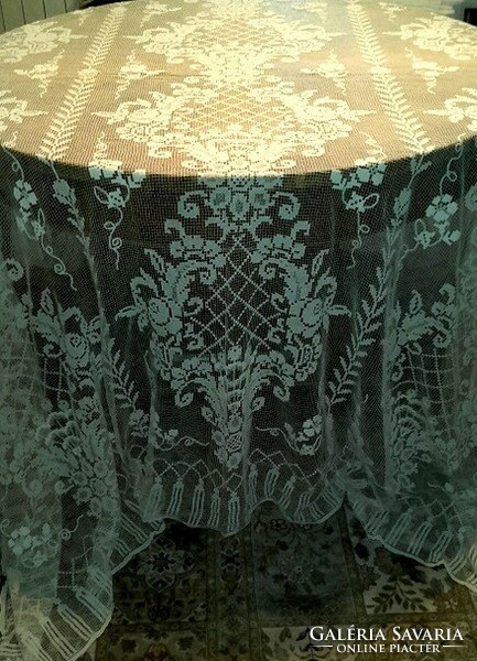 Antique handwork fillet huge net crocheted tablecloth - 250 x 220 - art&decoration