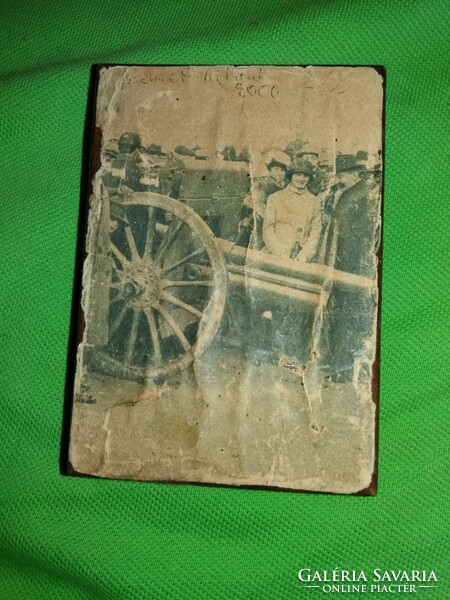 Antique military box carried in a pocket, metal base, decorated with newspaper clippings, 10 x 8 cm as shown in the pictures
