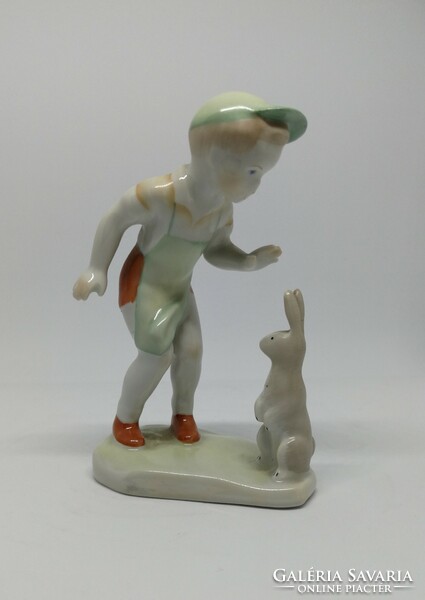 Aquincum porcelain little boy with bunny!