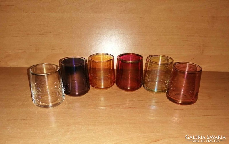 Set of 6 retro iridescent colored glass glasses