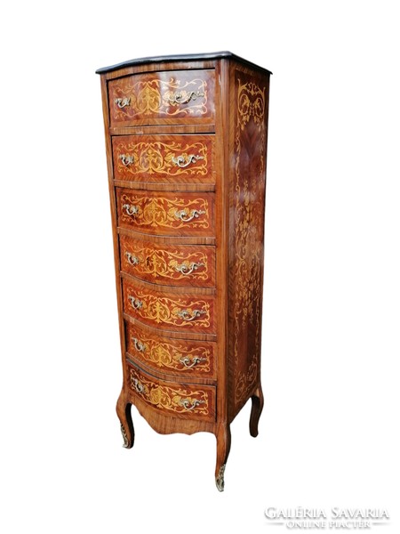 Inlaid 7-drawer chest of drawers with copper applications